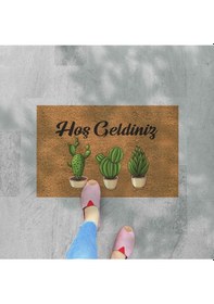 Resim Renkli Kaktüsler Temalı Coco Görünümlü Dekoratif Kapı Önü Ve Iç Mekan Paspası Yıkanabilir Nem Alıcı Düz 