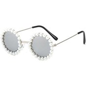 Resim Fanhunçocuk Güneş Gözlüğü Uv400 Kız Bebek İçin Dekoratif İnci Çerçeve Moda Aksesuarmorwhıte51 Beyaz 