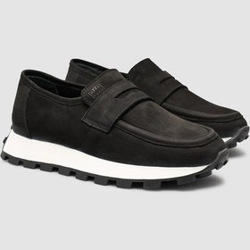 Resim Hakiki Nubuk Deri Siyah Kadın Loafer Ayakkabı Siyah 