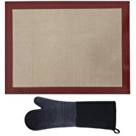 Resim Kitchen Design Lab Yanmaz Yapışmaz Yıkanabilir Pişirme Matı ve Gri Silikon Yanmaz Mutfak Fırın Eldiveni 