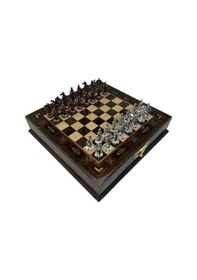 Resim Gifthome Premium Orta Boy Metal Osmanlı & İngiliz Satranç Takımı Ve Sandıklı Masif Ahşap Satranç Tahtası 28x28x5,5 Cm. 