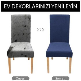 Resim Kaliteli Likralı Kadife Sandalye Örtüsü Sandalye Kılıfı Mutfak Sandalye Örtüsü Sandalye Koruma Tekli Petrolmavisi 