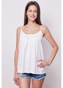 Resim Jument Kadın Span Karışımlı Şık Kumaş İp Askılı Önü Büzgülü Ayar Askılı T-shirt Bluz-beyaz Beyaz 