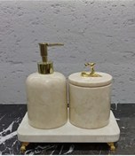 Resim Sümeyra Marble Art Minimal Dekoratif Bej Mermer Gold Detaylı 3 Lü Banyo Seti Takımı 