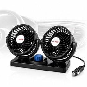 Resim 1205 12V Çift Başlıklı Araç Vantilatör Oynar Başlıklı Çakmaklık Girişli 2 Modlu Çift Taraflı Bant Hediye 360 Derece Ayarlanabilir İki Kişilik Oto Fan 