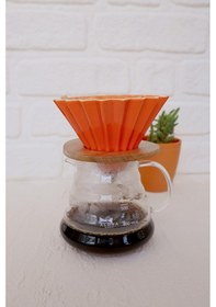 Resim V60 Ahşap Standlı Dripper - Turuncu 