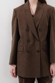 Resim Tencel Belted Double-Breasted Blazer Dark Brown - DARK BROWN / S 