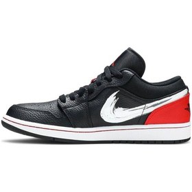 Resim Nike Jordan 1 Low Brushstroke Swoosh Basketbol Ayakkabısı Da4659-001 Siyah 