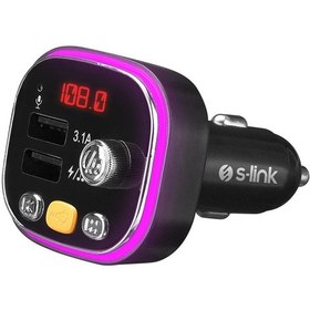 Resim S-Link Sl-Bt306 Çift Usb 5V 3.1A Rainbow Işıklı Led Ekran Tf Kart Fm Transmitter 