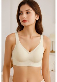 Resim Hafif Dikişsiz Hiç Yok Hissi Veren Lazer Kesim İz Yapmaz Günlük Yoga Spor Da Estetik Zarif Sütyen Bej 