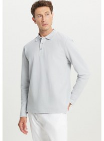 Resim Ac&Co / Altınyıldız Classics Erkek Grı %100 Pamuk Standart Fit Normal Kesim Polo Yaka Sweatshirt Gri 