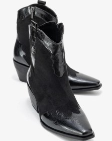 Resim Loel Siyah Süet Siyah Desenli Kadın Kalın Topuklu Western Bot Siyah - Süet 