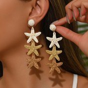 Resim 1 Çift Vintage Boho Tarzı Deniz Yıldızı Sallanan Küpeler - Raffia El Yapımı, Mavi ve Beyaz Yıldız Balığı Tasarımı ile Uzun Pendent, Plaj, Yaz ve Tatil Partileri için Mükemmel, Anneler Günü, Sevgililer Günü ve Daha Fazlası için İdeal Hediye, Plaj Aksesuarları|Vintage Boho Küpeler|Raffia Küpeler 
