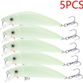 Resim 5 adet Yapay Deniz Balıkçılığı Yem Minnow 3D Luminous Bait Balık Gece Tuzlu Su Tackle Işıklı Plastik Balıkçılık Yemleri için 