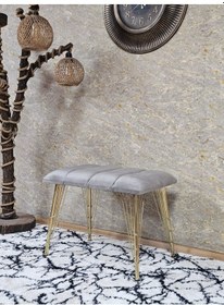 Resim Zafir Metal Gold Tel Ayaklı 60 Cm Puf Bench - Puf - Bench - Oturak - Mutfak Oturağı - Antre Oturağı Gri 