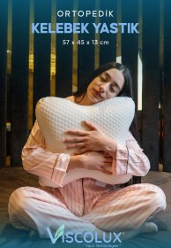 Resim Visco Kelebek Yastık - Özel Ortopedik Boyun Destekli Visco Yastık 57x45x13 Mavi 