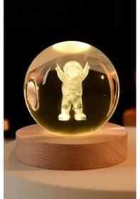 Resim Ledli Usb'li Ahşap Standlı Astronot Temalı Kristal Küre Renkli Rgb Led 3d Oda Masa Ve Gece Lambası Kar Küresi 