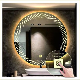 Resim Dnr-MirrorDnr-Mirror 80 cm Günışığı Ledli Tasarım Kumlamalı Dokunmatik Tuşlu Banyo Aynası Makyaj Aynası Işıklı Ayna 