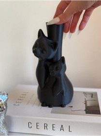 Resim Plastik Yapay Çiçeklerle Uyumlu Kedi Figürlü Şık Ve Sevimli Dekoratif Vazo Siyah 