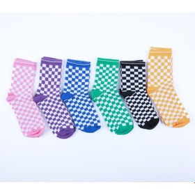 Resim 6'lı Damalı Renkli Atletik Çorap Set Renkli 