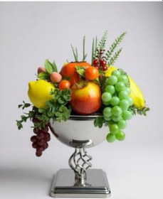 Resim Yapay Meyve Aranjman Gümüş Vazoda Meyve Sepeti 02 