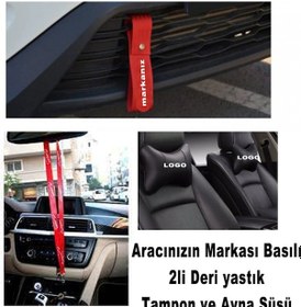 Resim citroen 2li deri yastık - tampon ve ayna süsü - set takım 