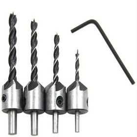 Resim 4 adet Set, Tri-Point Ahşap İşleme Delik Açma Matkabı, 3-6Mm Delik Açma Matkabı Delik Testere Aracı Seti, Ev İyileştirme için Kablosuz Güç Aracı Aksesuarları 