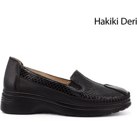 Resim GÖNDERİ(R) Kadın Siyah Kroko Dolgu Taban Hakiki Deri Comfort Ayakkabı 