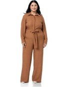 Resim Büyük Beden Beli Tünelli Ve Arkadan Lastikli Geniş Paça Tarçın Tulum Tarçın 