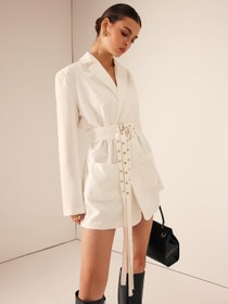 Resim Bianca Grace Belted Trençkot - Beyaz / XL 