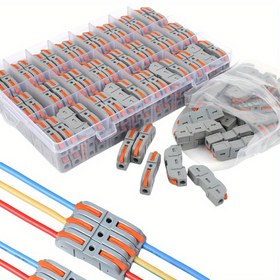Resim 28-12 AWG Teller için 20/40/50 Adet Kompakt Kol Tipi Kıskacı Bağlantı Elemanları - Depolama Kutusu ile Bronz Elektrik Terminaller, Renk Kodlu Turuncu & Sarı, Araç ve Ev Kablolamaları & DIY Projeleri için Alet Gerektirmeyen Basınçlı Bağlantı, Hızlı Tel Konnektörler 