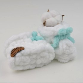 Resim Tosbiq Baby Puffy Patik / Panduf / Hediyelik / Beyaz / 0-12 M / Oeko Tex (organik) Sertifikalı / Alize Örgü 