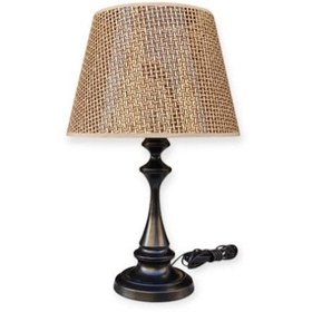 Resim Faro Abajur Siyah Metal Gövdeli Rattan Kahverengi Şapkalı Koyu Siyah 