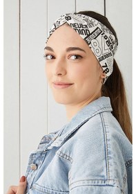 Resim Eşşiz Desenli Bandana Saç Bandı Ekstra Yumuşak Esnek Doğal Pamuklu Penye - Tek Ebat / Beyaz Beyaz 
