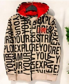 Resim Ekkokids Erkek Çocuk Harf Baskılı Şardonlu Kapüşonlu Hırka-14808 Bej 
