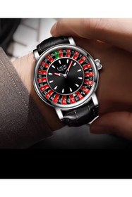 Resim OLEVS RULET LI%GE MODELİ ERKEK KOL SAATİ RULET SAAT siyah deri kordonlu 