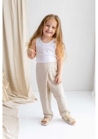 Resim Oliven The Kid Oliventhekid Bej Keten Asimetrik Pileli Yanlar Lastikli Kız Çocuk Pantolon Bej Bej 