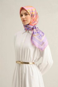 Resim Armine Klasik Desenli Saf İpek Twill Eşarp 9315d 50 Lila 