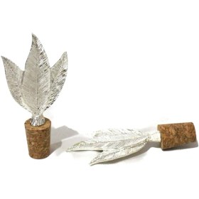 Resim Jenisa Gümüş 3 Yaprak Figürlü 2 Adet Mantar Tıpa - Şarap Yağdanlık Şişe 