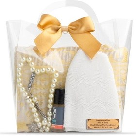 Resim Seccade + Tesbih + Takke + Esans Seti Çantalı Asetat Kutu, Gold Gold 110 x 64 