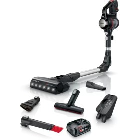 Resim Bosch Çift Bataryalı Şarjlı Dikey Süpürge LED Işıklı ve Motorlu Turbo Başlık Bükülebilir Gövde, Ergonomik Tasarım 