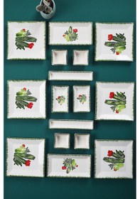 Resim Piatti Naturali 16 Parça 6 Kişilik Kaktüs Kahvaltı Takımı Handmade Sunum Seti Çok Renkli 