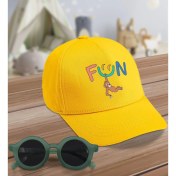 Resim BK Kids Fun Tasarımlı Sarı Cotton Çocuk Şapkası ve Yeşil Çocuk Güneş Gözlüğü Hediye Seti 