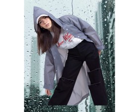 Resim Shopiolog Kadın Erkek Yağmurluk Kapüşonlu Çıtçıtlı Eva Siyah Yağmurluk 
