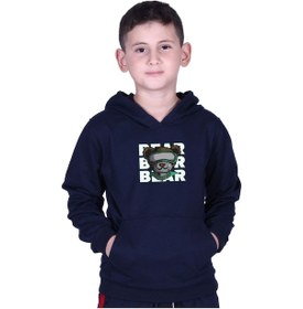 Resim Fyk Kids Kapüşonlu Kanguru Cepli Bear Baskılı Erkek Çocuk Sweatshirt Lacivert 