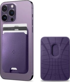 Resim Spigen Valentinus Magfit İphone Uyumlu 14, 13, 12 İçin Manyetik Cüzdan Kartlık 3 Kartlı Pu Purple 