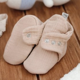 Resim Ella Bonna Müslin Bebek Patiği, Organik Pamuk, Yenidoğan Pandufu, Bej 