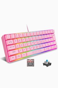 Resim Hype Store Vooka Trol Blue Switch Mini Rgb Oyun Klavyesi Gaming 62 Tuşlu 18 Rgb Led Usb Tip-C Kablosu Pembe Uyu 