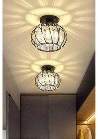 Resim İstanbul Avize Milano Tekli Siyah Metal Kaplama Kristal Taşlı Lüx Plafonyer Aviz 