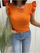 Resim DELİ DOLU MODA Kadın Kendinden Kolyeli Bluz Tişört 